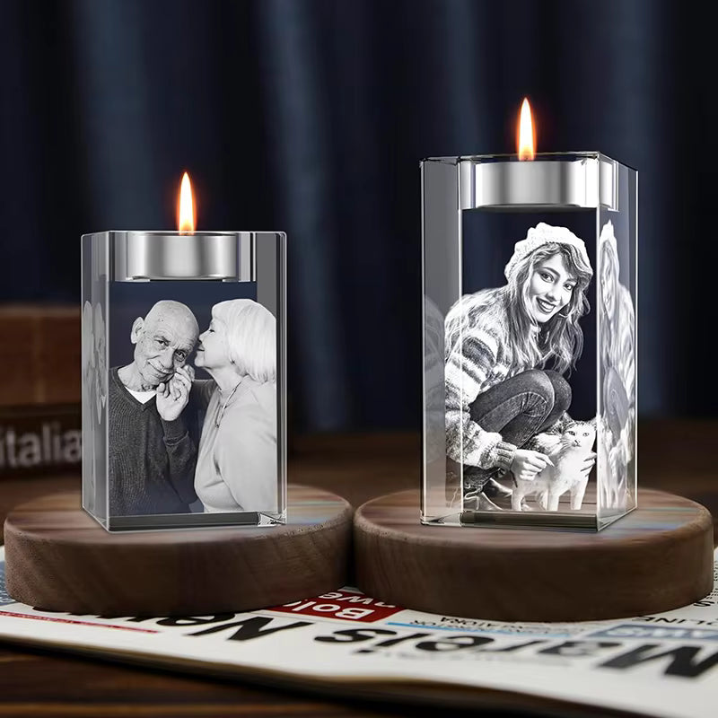 3D Crystal Photo Memorial Candle Holder | Personalized Remembrance Gift
