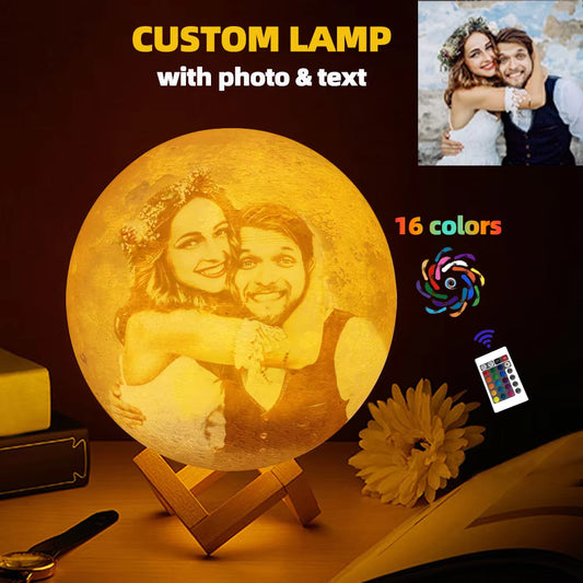 3D Printed Moon Lamp | Personalized Photo & Text Night Light | USB Custom Lunar Gift Lamp