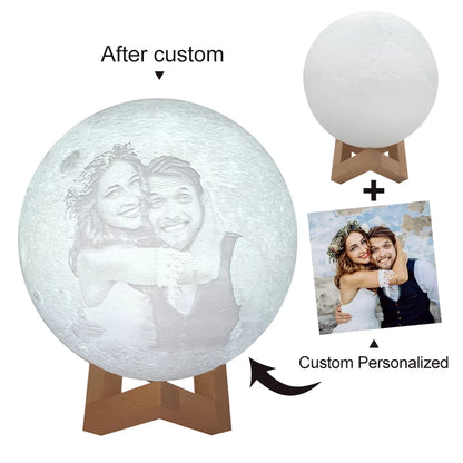 3D Printed Moon Lamp | Personalized Photo & Text Night Light | USB Custom Lunar Gift Lamp