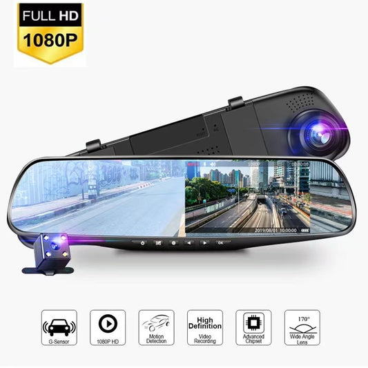 3.5″ Dual Lens Rearview Mirror Dash Cam | H06 Driving Recorder | Loop Recording Reversing Camera