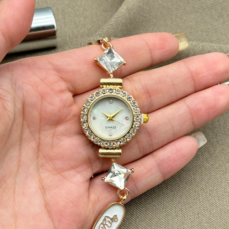 Women’s Diamond Letter Chain Watch | Light Luxury Quartz Bracelet Watch | Adjustable Fashion Wristwatch
