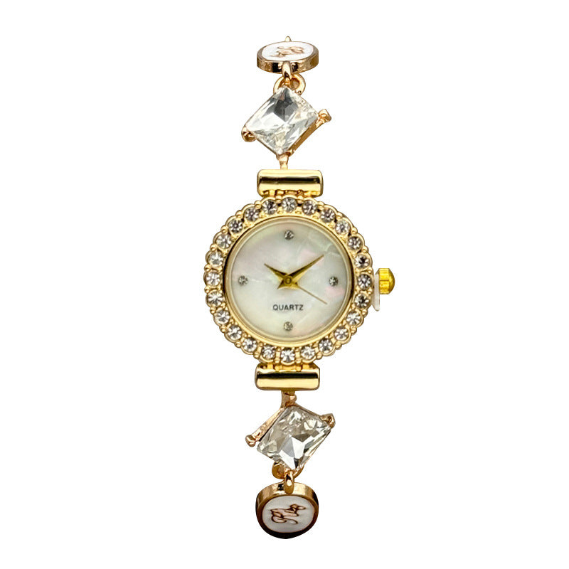 Women’s Diamond Letter Chain Watch | Light Luxury Quartz Bracelet Watch | Adjustable Fashion Wristwatch