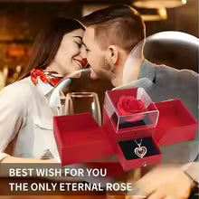 Eternal Rose Jewelry Box with Heart Necklace | Double-Door Luxury Gift Box | Valentine’s Gift for Her