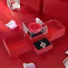 Eternal Rose Jewelry Box with Heart Necklace | Double-Door Luxury Gift Box | Valentine’s Gift for Her