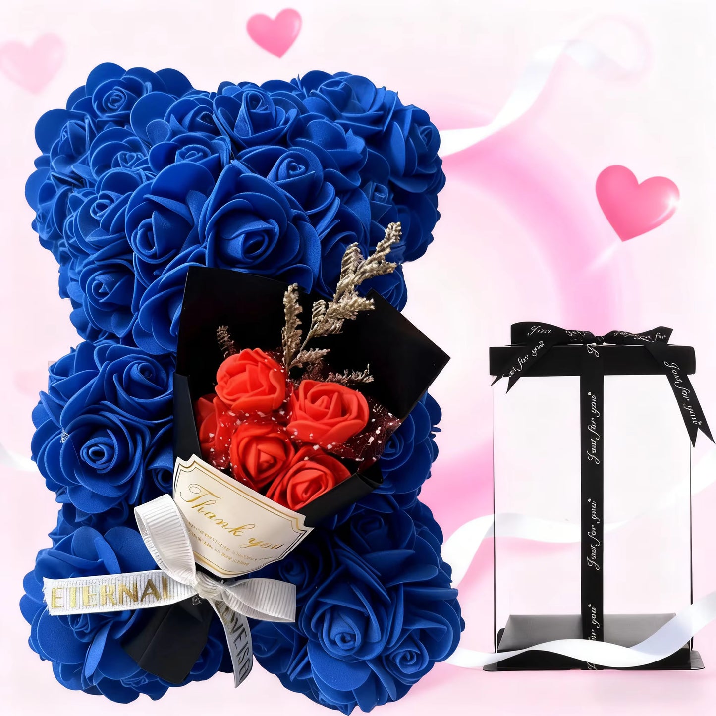 25cm Rose Bear Gift Box | Artificial Flower Teddy Bear | Valentine’s & Birthday Gift for Her