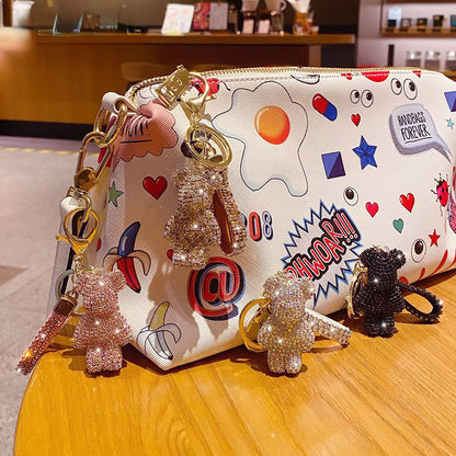 Rhinestone Bear Tassel Keychain | Cute Couple Key Ring | Bag & Car Pendant Charm