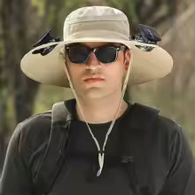 Men’s Solar Fan Fisherman Hat | USB Rechargeable Sun Cap | Anti-UV Windproof Large Brim