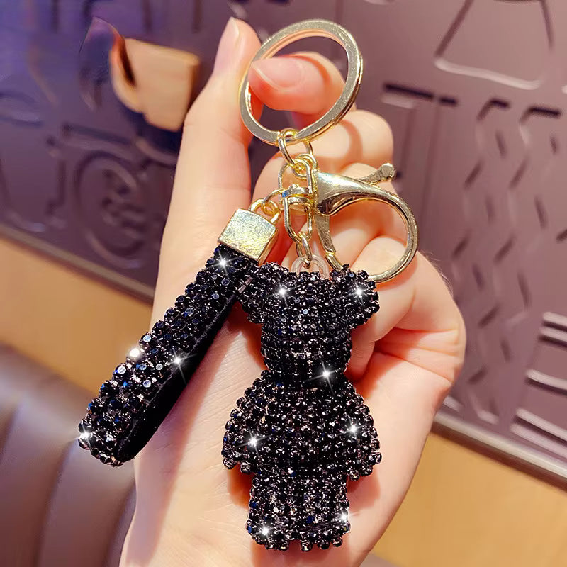 Rhinestone Bear Tassel Keychain | Cute Couple Key Ring | Bag & Car Pendant Charm