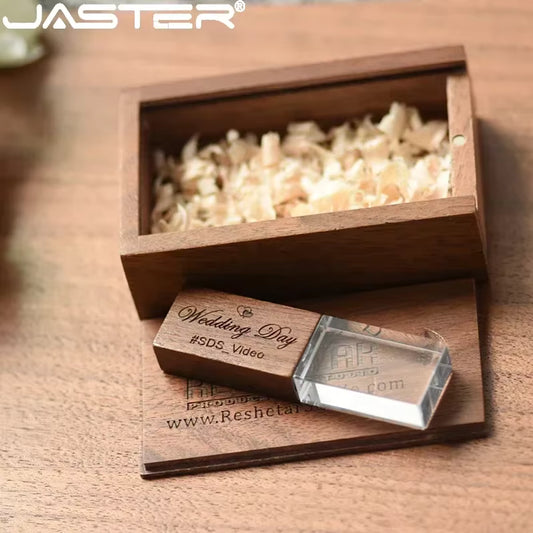 JASTER Crystal Wooden USB Flash Drive | Wedding Gift Pendrive 4GB–64GB