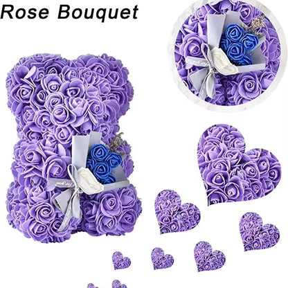 25cm Rose Bear Gift Box | Artificial Flower Teddy Bear | Valentine’s & Birthday Gift for Her