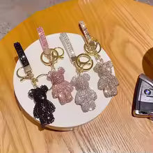 Rhinestone Bear Tassel Keychain | Cute Couple Key Ring | Bag & Car Pendant Charm