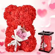 25cm Rose Bear Gift Box | Artificial Flower Teddy Bear | Valentine’s & Birthday Gift for Her