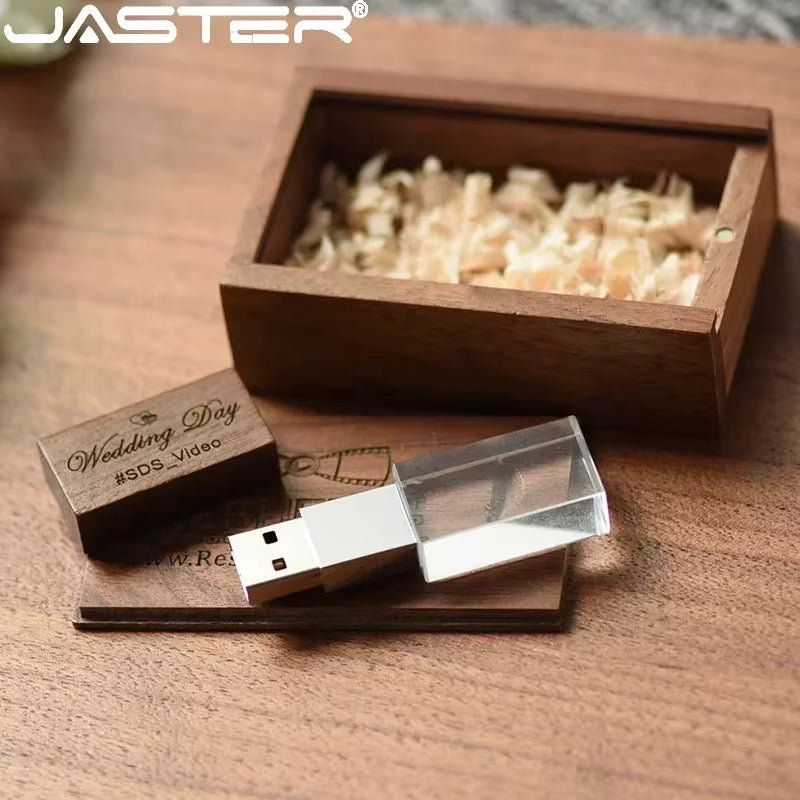 JASTER Crystal Wooden USB Flash Drive | Wedding Gift Pendrive 4GB–64GB