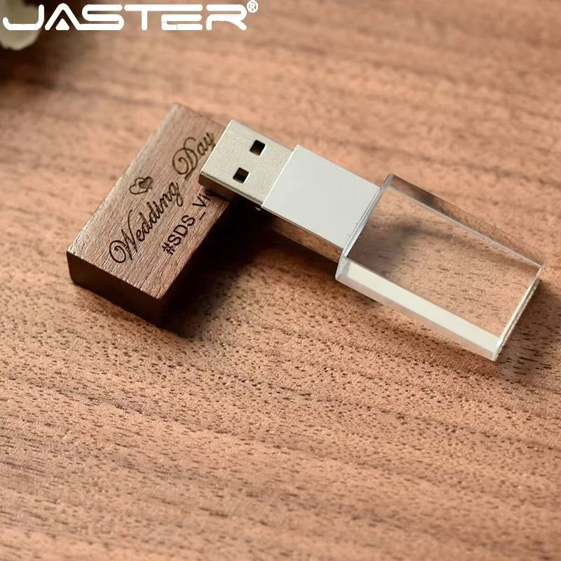 JASTER Crystal Wooden USB Flash Drive | Wedding Gift Pendrive 4GB–64GB