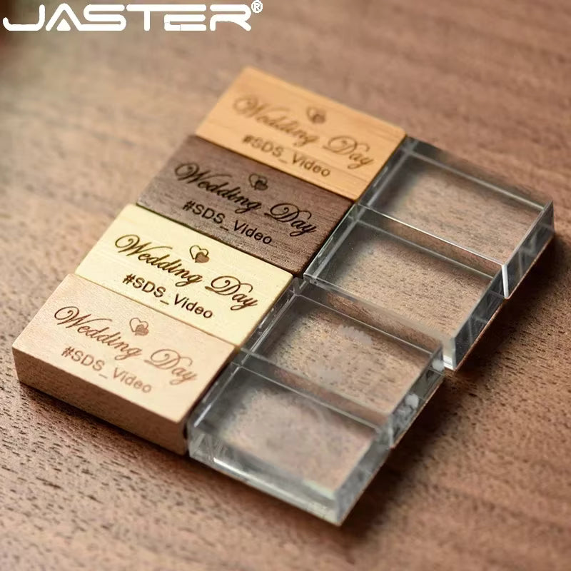 JASTER Crystal Wooden USB Flash Drive | Wedding Gift Pendrive 4GB–64GB