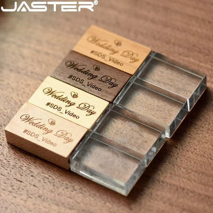 JASTER Crystal Wooden USB Flash Drive | Wedding Gift Pendrive 4GB–64GB