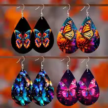 Colorful Butterfly Wooden Earrings | Kids Waterdrop Dangle Jewelry